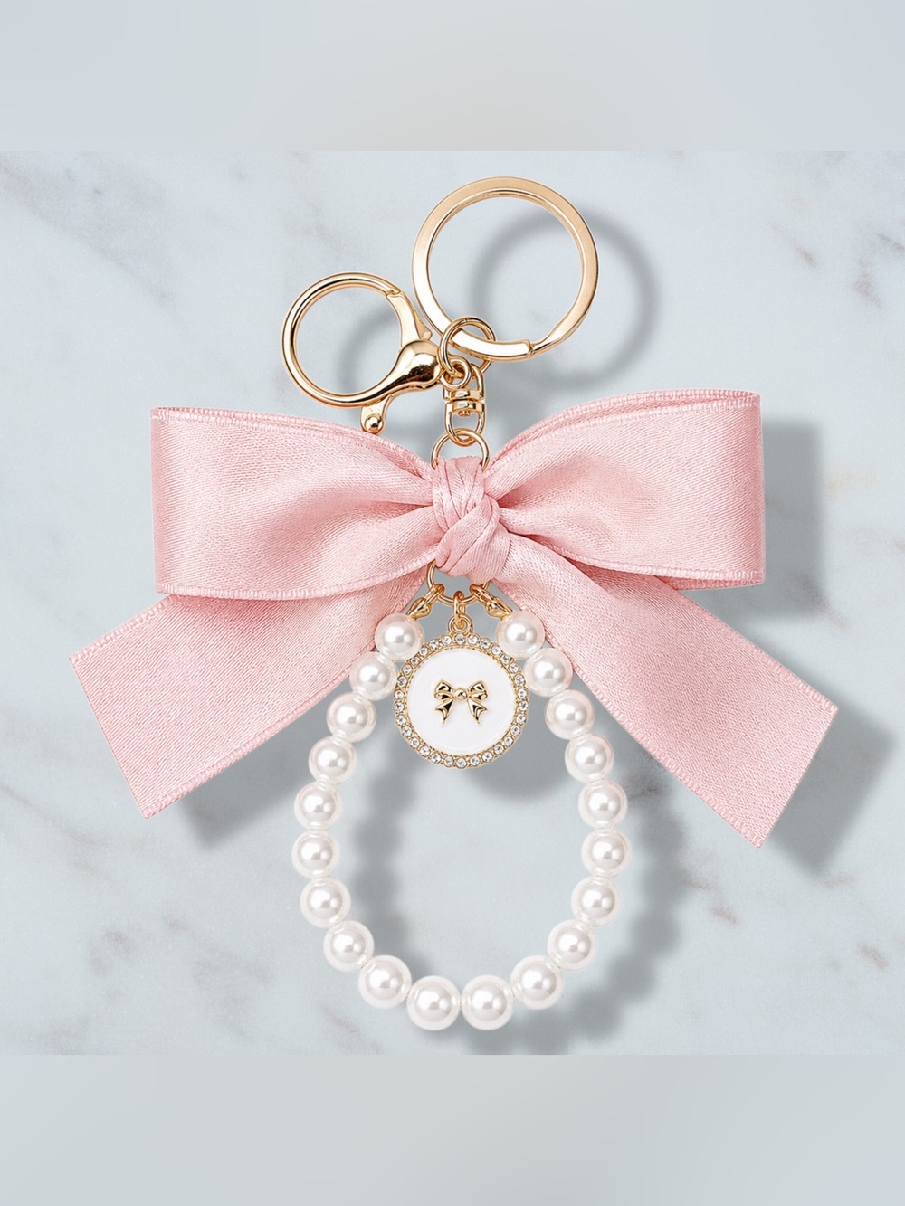 Pearl Bow Pink Keychain Charm